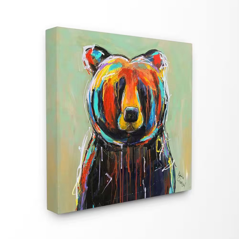 30 In. X 30 In. "Abstract Colorful Painted Black Bear" by Karrie Evenson Canvas gallery