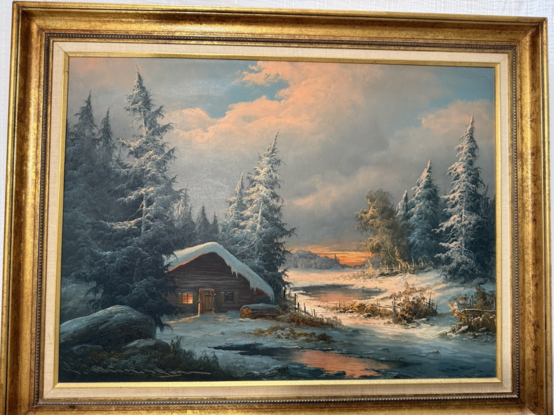 Ludwig Munninger oil painting “Winter Sunset landscape”.