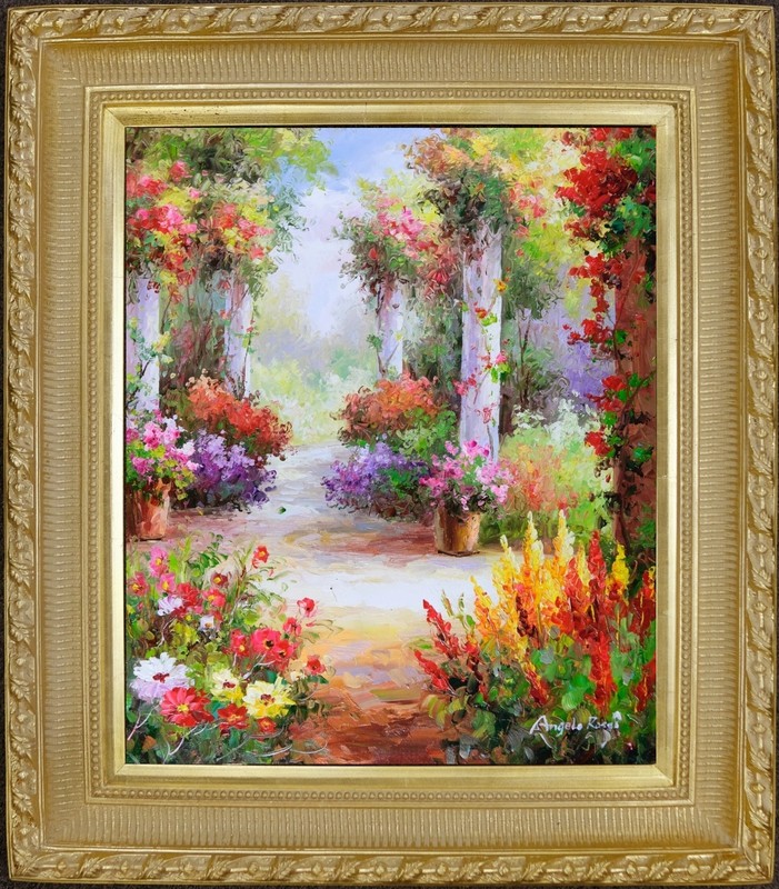 Framed Oil Painting, Signed A Rossi, Peaceful Garden Scene, Landscape Wall Art