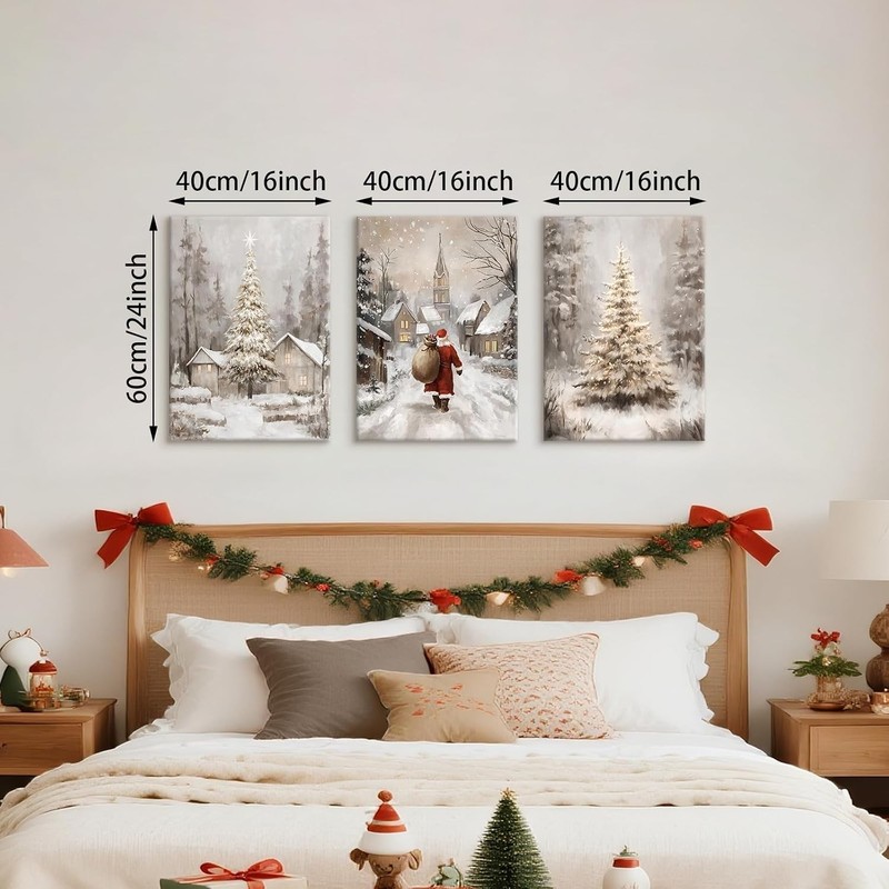 Christmas Pine Trees Winter Snow Scene Canvas Wall Art Painting 16"x24"x3 | N... gallery