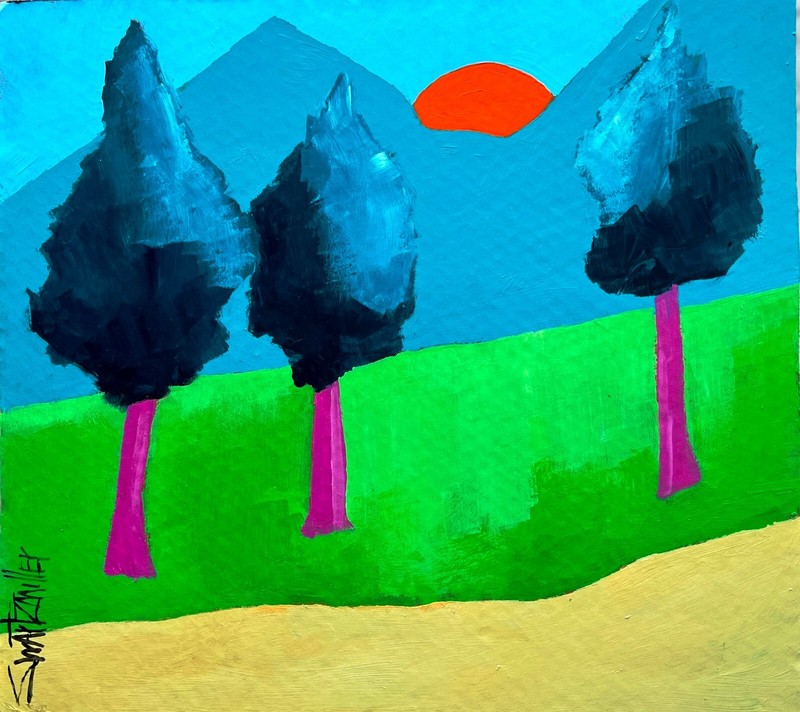 LANDSCAPE SUNSET COLORFUL upcycled CB 20 X 22 Painting SWARTZMILLER DNA SIGNED