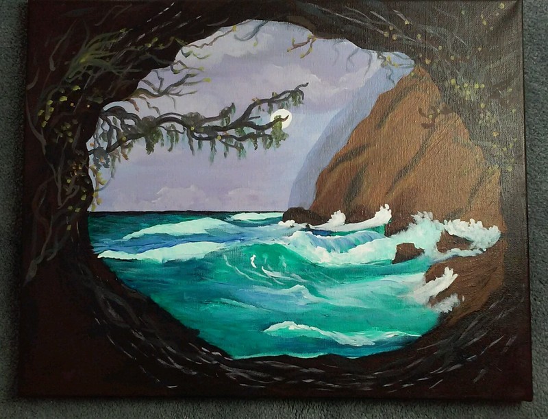SEASCAPE, BY CAROL EARLE, ORIG PAINTING ON CANVAS ,SIGNED IN THE BACK UNFRAMED