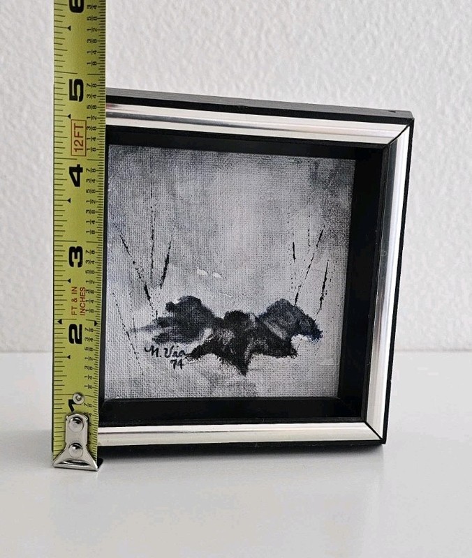 Small Signed Abstract Painting M. Vio 1974 Framed Vintage Art Acrylic on Canvas gallery