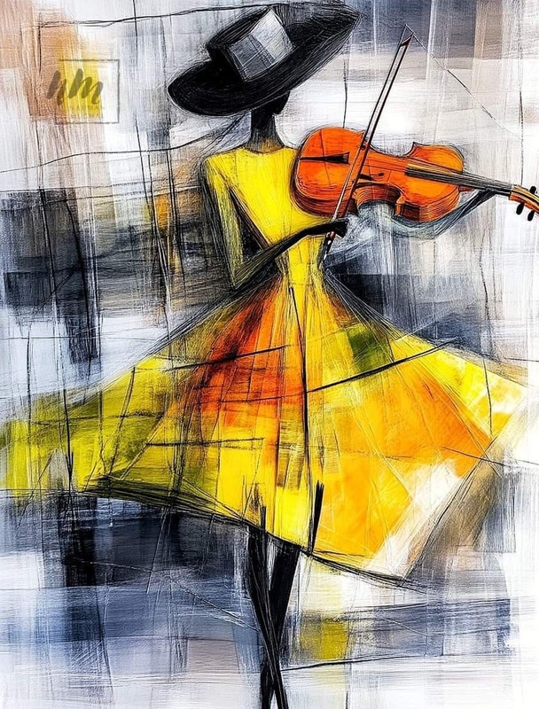 Violin Lady Painting on Paper (11,8 x 7,8 inch / 30 x 20 cm )
