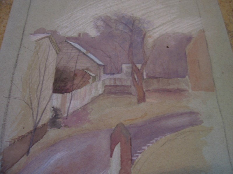 Vtg Antique Early 20th Cent. E A Trego Watercolor Painting & Pastel of Street gallery