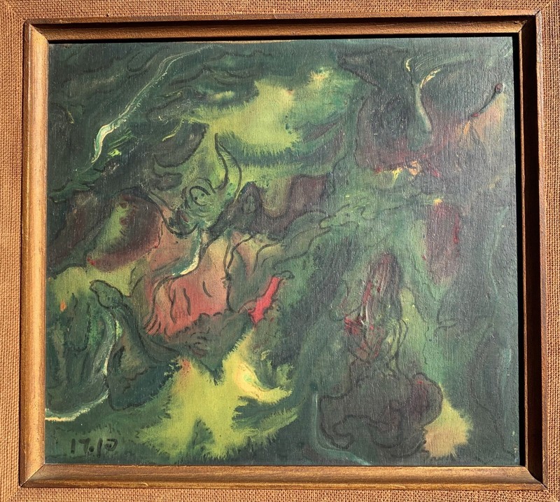 Penn (Mid 20th Century) Beautiful Abstract Avant-Garde Surrealism Oil Painting