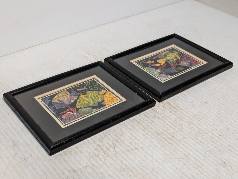Set of 2 Barbara Wallace prints: Coral Vibrant, Under Water Wild Fish Paintings
