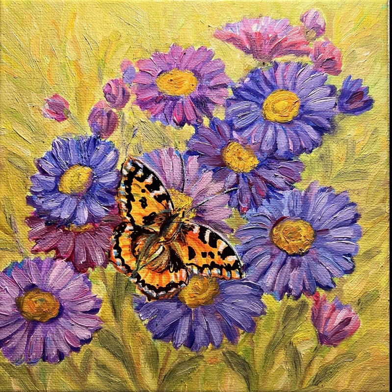 OOAK Oil Painting Butterfly On Flower Wall Art. Floral Wall Art 8×8 Wall decor