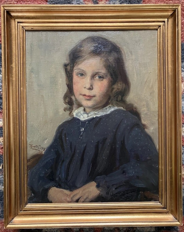 Antique Original Oil Painting By Denmark Artist Knud Larsen. 1919. Artist Signed