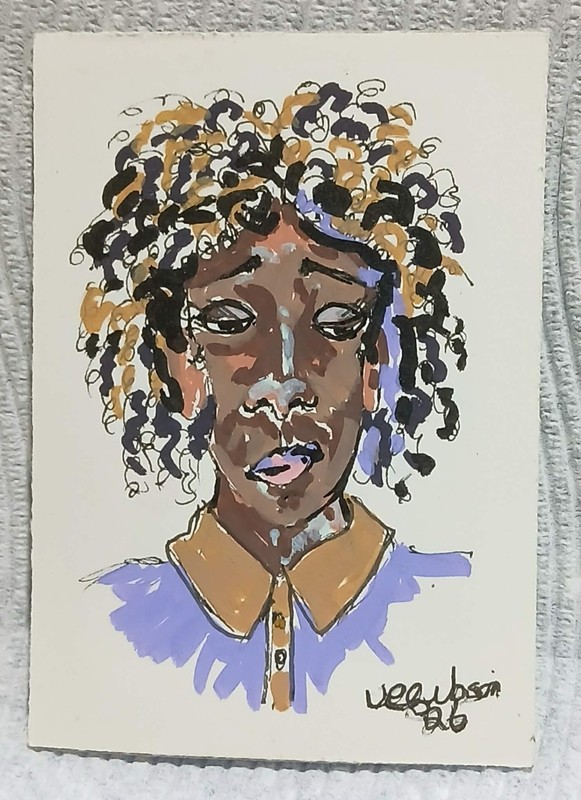 The Sadness — OOAK Watercolor Acrylic Scribble Doodle ACEO Character Portrait