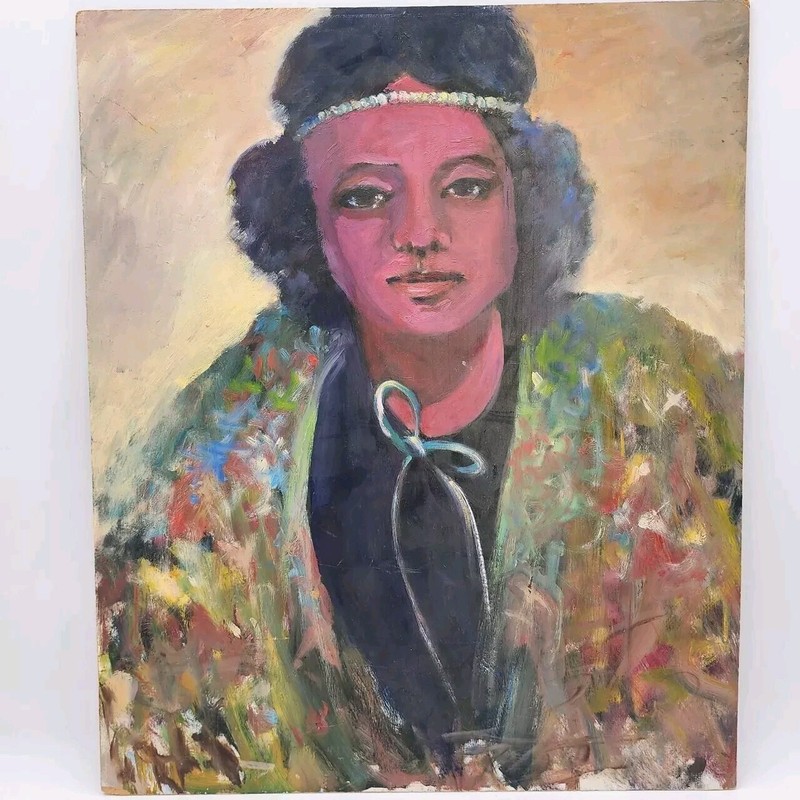Original Oil Portrait Painting Woman Expressionist Impressionist Art 20x24 Frame gallery