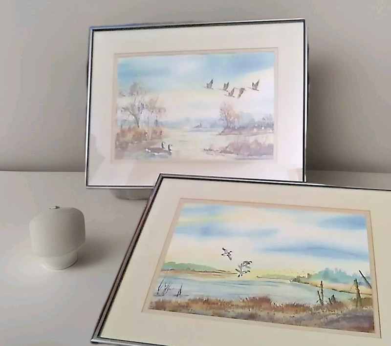 Set of 2 ELAINE J HOFFMAN WATERCOLOR PAINTINGS FRAMED LISTED ARTIST 16 x 12 ea