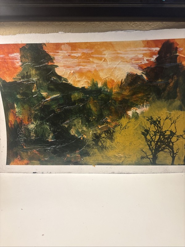 Arcylic Oil? PAINTING Dark Forest Textured ABSTRACT MID CENTURY 22”x15 gallery