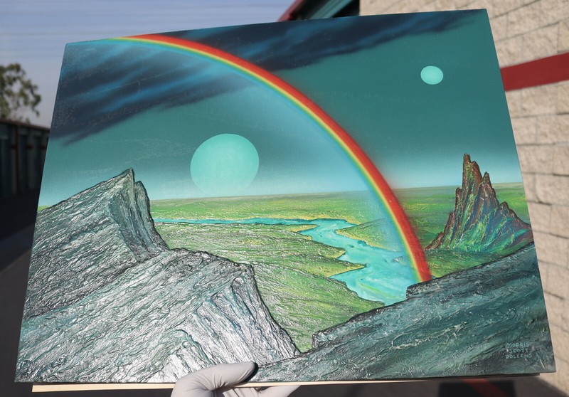 1977 Morris Scott Dollens Painting Alien World Sci-Fi Space Art MSD Rainbow gallery