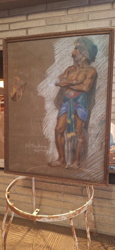 Antique Orientalist Signed Pastel Painting Bashi Bazouk