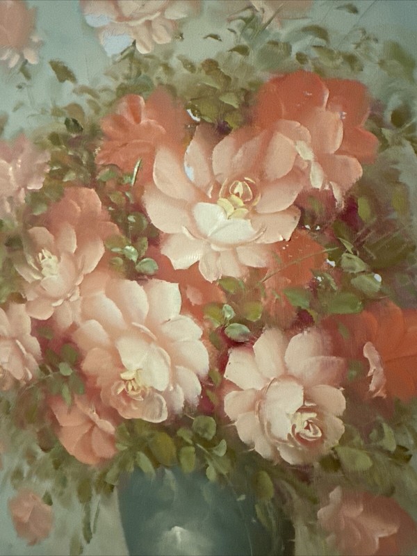29”x25.5” Framed And Matted Oil On Canvas Still Life botanical (Pink Rose) gallery