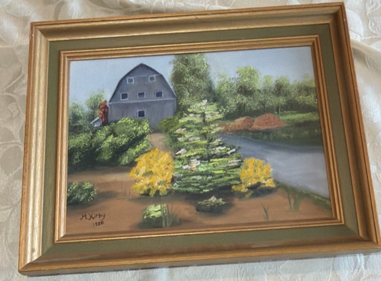 Vintage Framed Art Oil Painting. Barn Farm Scene Landscape. Signed. 15” x 12”.