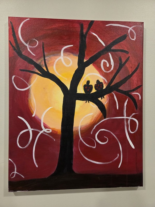 Rare Find Two Lovebirds on a Branch At Sunset Painting on Canvas 16×20”