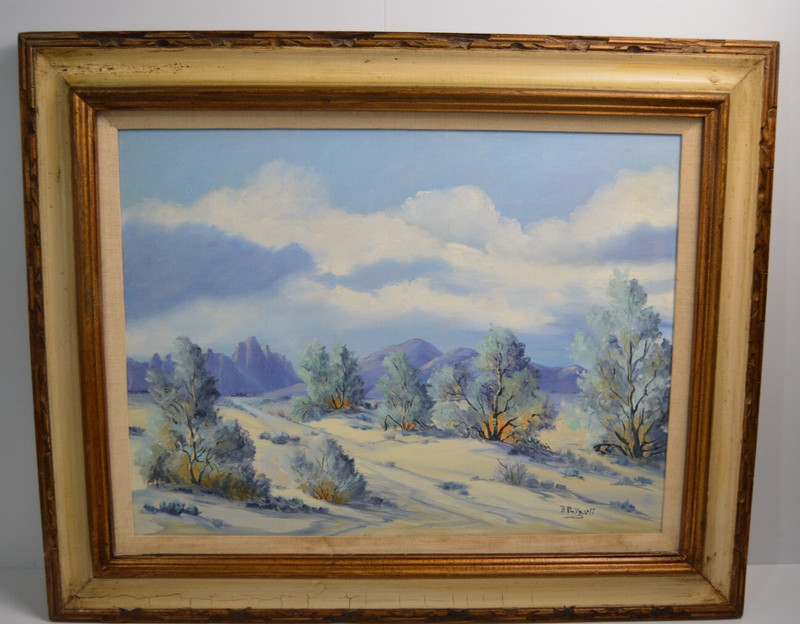 Original Desert Smoke Tree Wash Arroyo Painting on Board Signed Framed Southwest