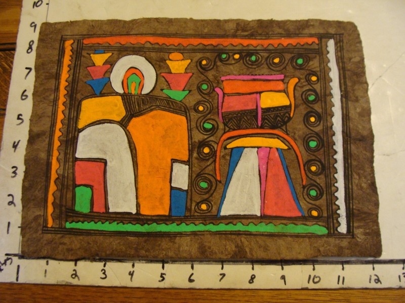 Marge O’Connell Painting: BRIGHT COLORS on BROWN HOME MADE PAPER #1
