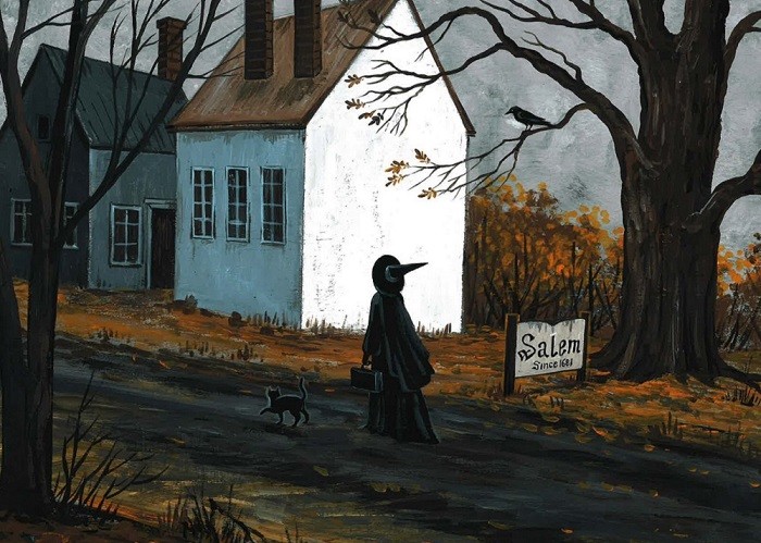 48×36 PRINT OF PAINTING RYTA HALLOWEEN SALEM WITCH SIGN HAUNTED HOUSE BLACK CAT