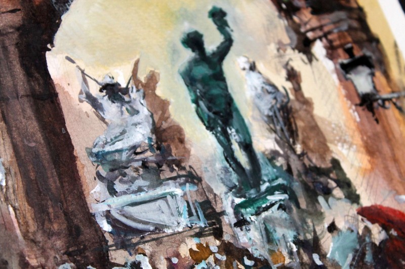 ORIGINAL PAINTING WATERCOLOR ITALY CITY SCENE FLORENCE PIAZZA SIGNORIA 11x13 in gallery