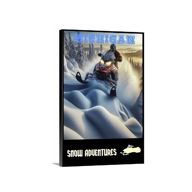 Michigan Snowmobile Adventures Winter Sports Travel Poster and Canvas Wrap art