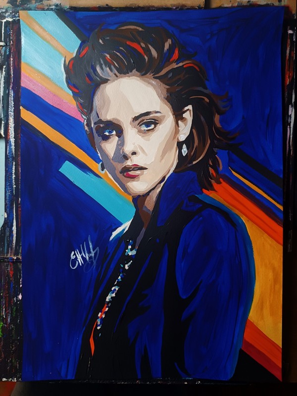 poster portrait of Kristen Stewart, paper, acrylic, handmade gallery