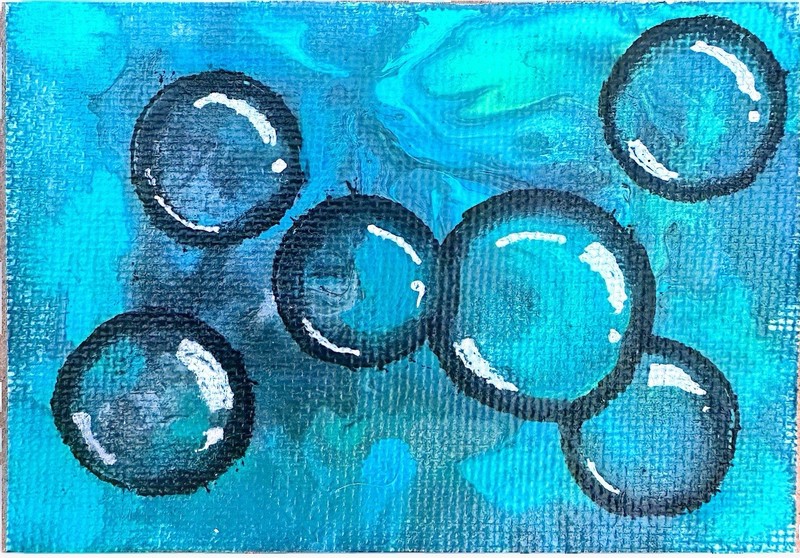 ACEO Original Art Card Acrylic/Paper 2.5 in x 3.5 in Series Of 6. #3/6 Bubbles