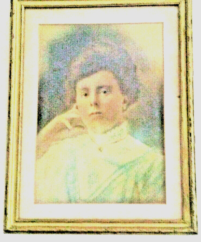 hand painted lady photograph women 1950 framed glass mat morning picture vintage