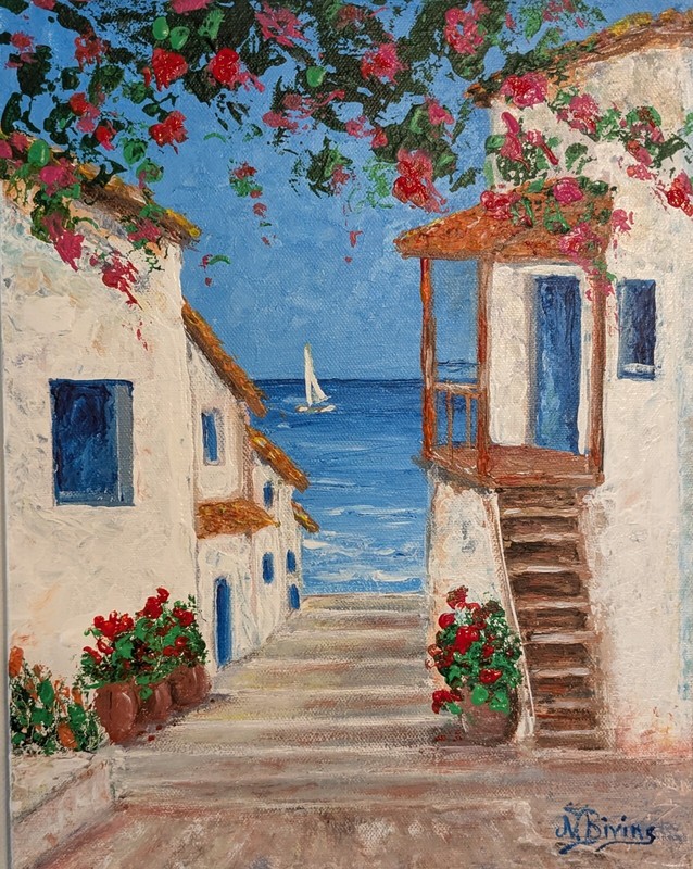 Mediterranean Greek Islands Impressionist painting orig. ocean art landscape
