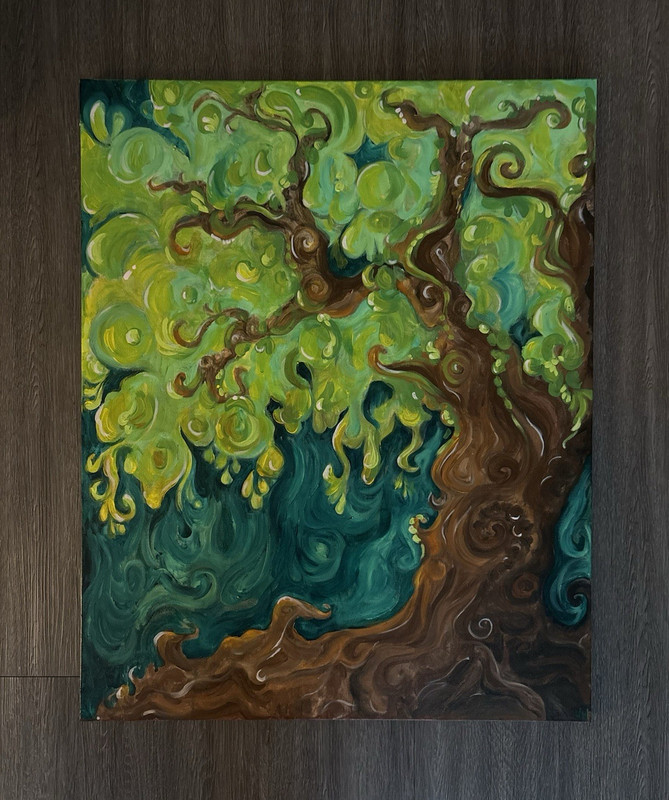 “Rooted” Original Abstract Tree Nature Landscape Painting – Unframed Piece