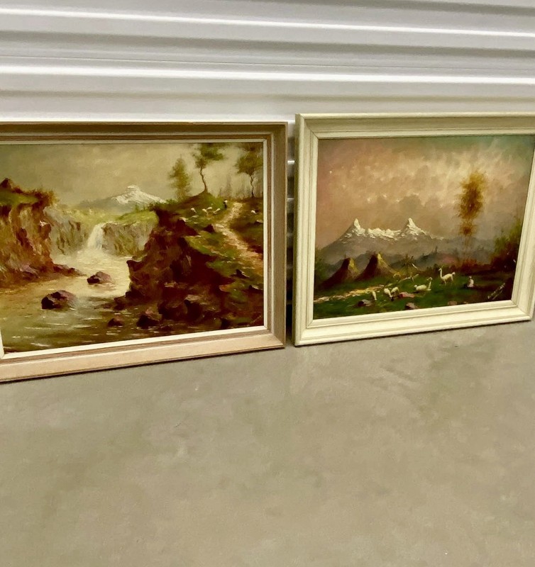 Ecuador Hector Moncayo Framed Oil Canvas Landscape Paintings Set Vintage