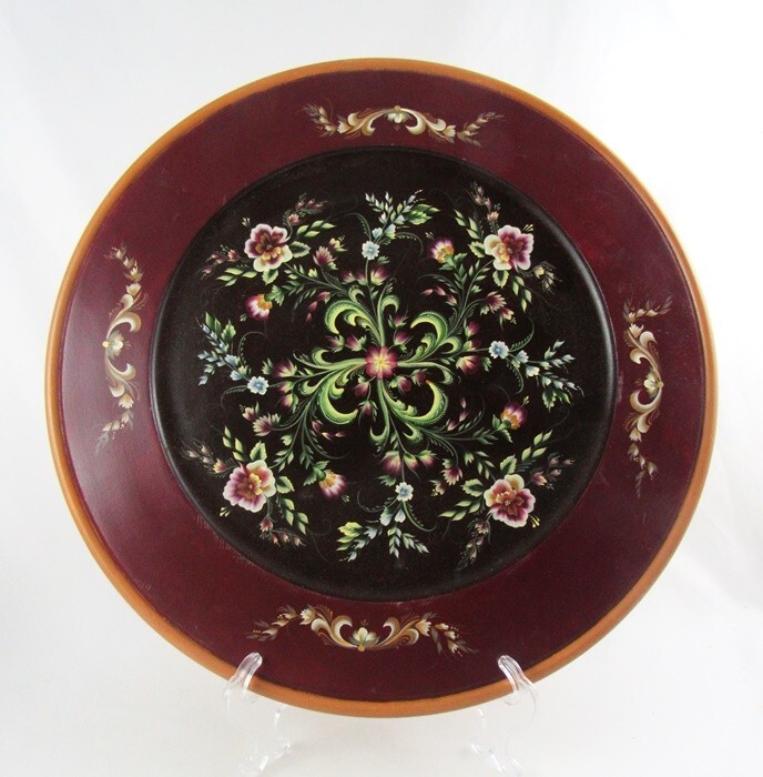 Vintage Signed Hand Painted Norwegian Rosemaling 18″ Platter Plate Tray – NICE!