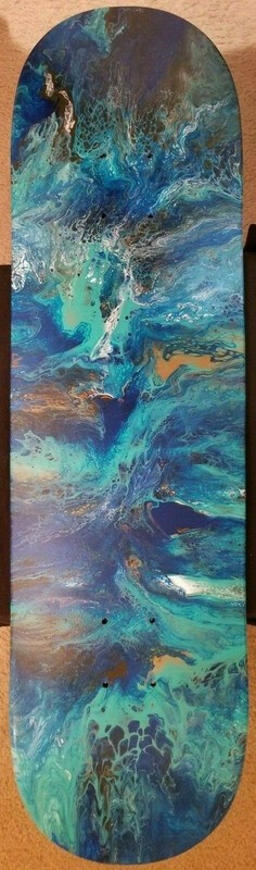 Custom painted skateboard deck wall art "Galactic Ocean" gallery