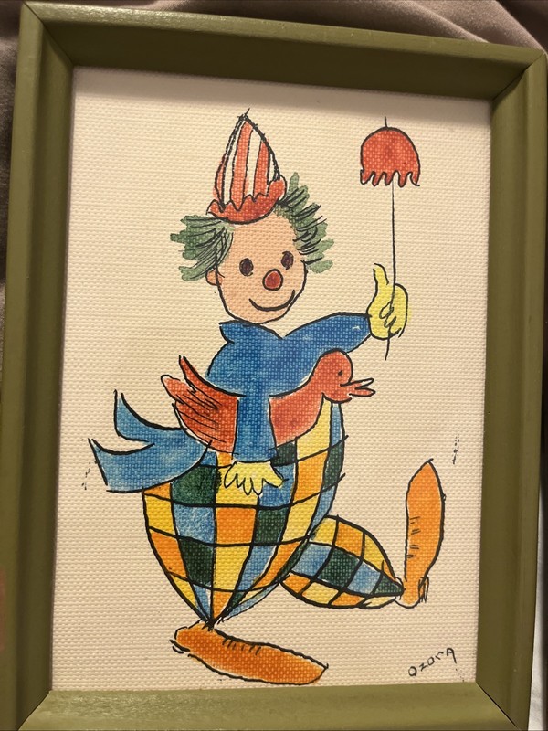 VTG Set 3 Clown Hand Painted Mid Century Naive Folk Art 1960’s Ozora Pixley i1 gallery