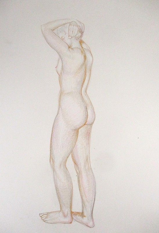 ORIG PENCIL FIGURE STUDY, CA 1950 WOMAN BY LOUISE LEMP PABST, WIS & ST. LOUIS