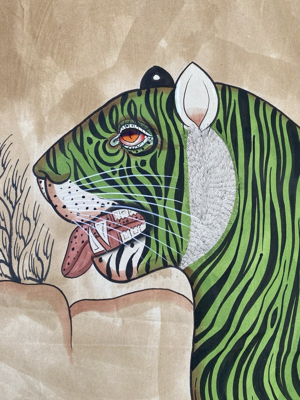 Jaime Parlade Green Tiger Painting 1980s " 50Inches X 72 Inches " gallery