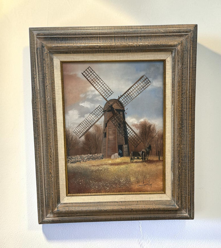Lloyd Garrison Original Oil Painting Signed Windmill Landscape Framed Vintage