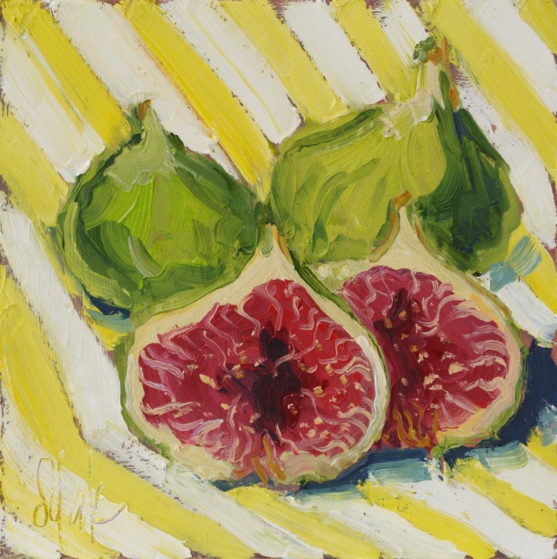 Green Fig Oil Painting Fruit Still Life Original Wall Art Kitchen Food Art gallery