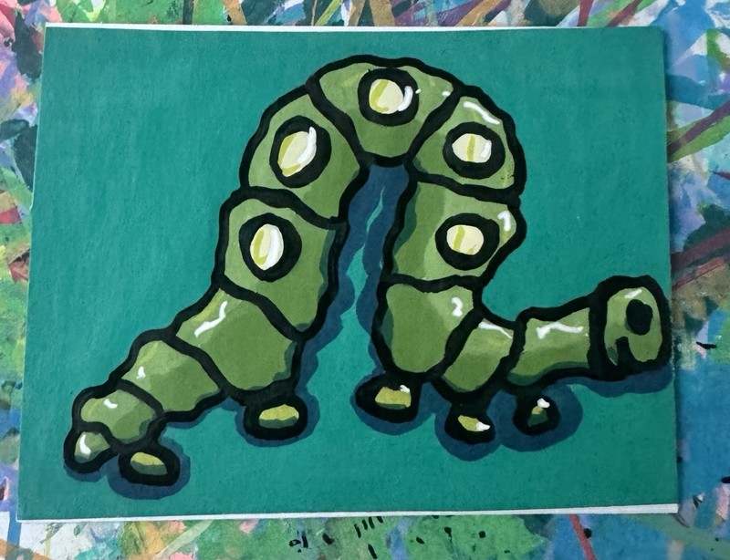 ACEO Art Card The Mean Green Duo 2 Of 2 By Britney B The Caterpillar Acrylic