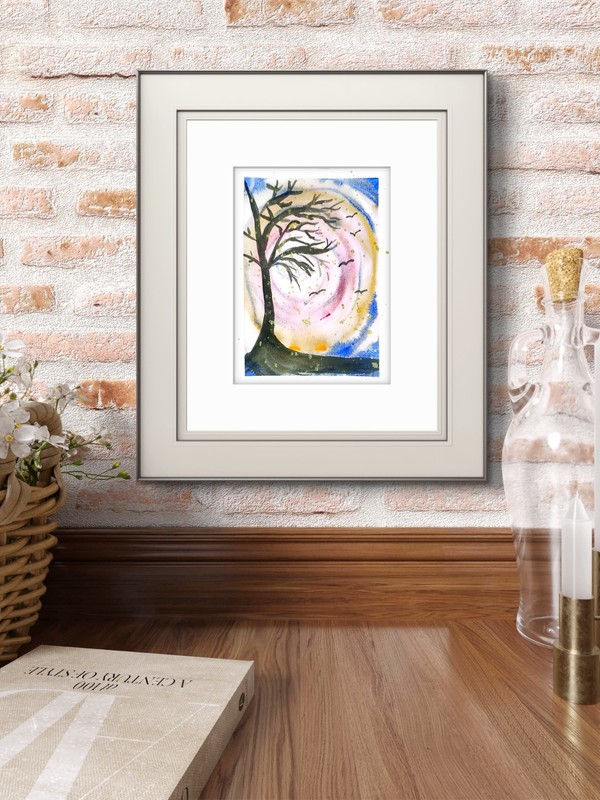 One Tree Hill Original Expressionism 5x7 Watercolor On Cotton Paper Signed gallery