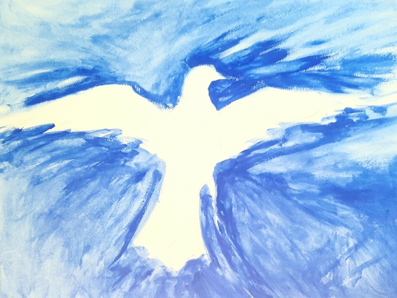 Dove-Holy Spirit Painting-White-Blue-Acid Free Paper, Gallery Fine Art Original