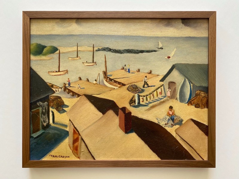 FRANK CARSON RARE 1942 " PROVINCETOWN WATERFRONT " FRAMED ORIGINAL OIL PAINTING