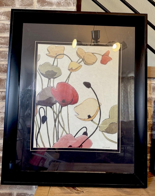 Shirley Novak Pavots Ondule II Oil Painting Print Signed Black Frame 25”x31