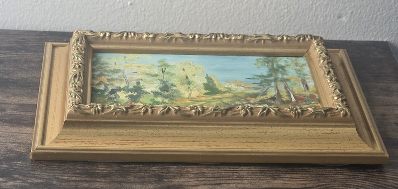 Small Vintage Landscape Oil Painting Unsigned Framed gallery