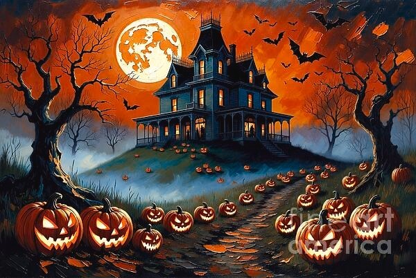 new handmade Painting on 16″*24″ canvas House on Halloween 718G by Wendy