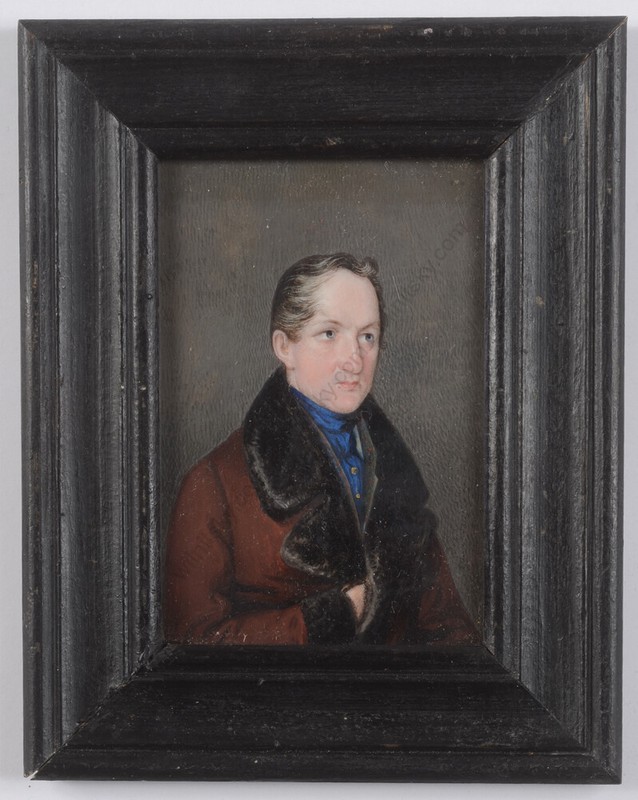 «Portrait of a Gentleman in Winter Coat», Fine Austrian Miniature, 1830/40s