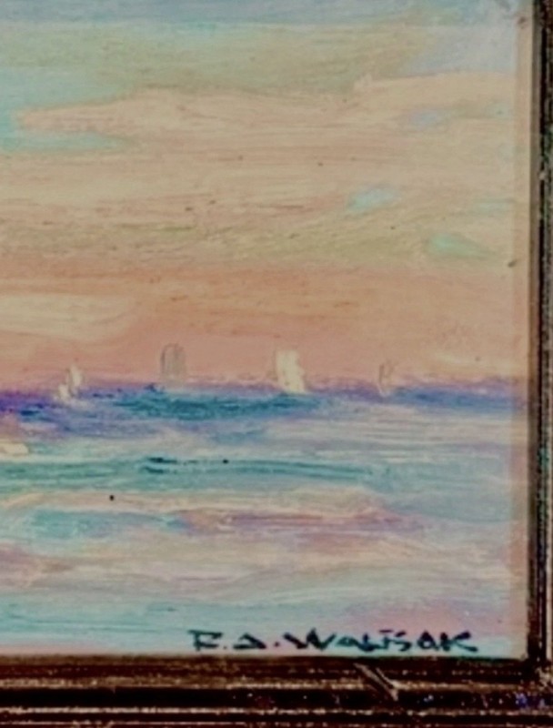 Robert Alan Waltsak Original Oil Sunset Seascape Yachts Signed OOAK Framed 5x8 gallery