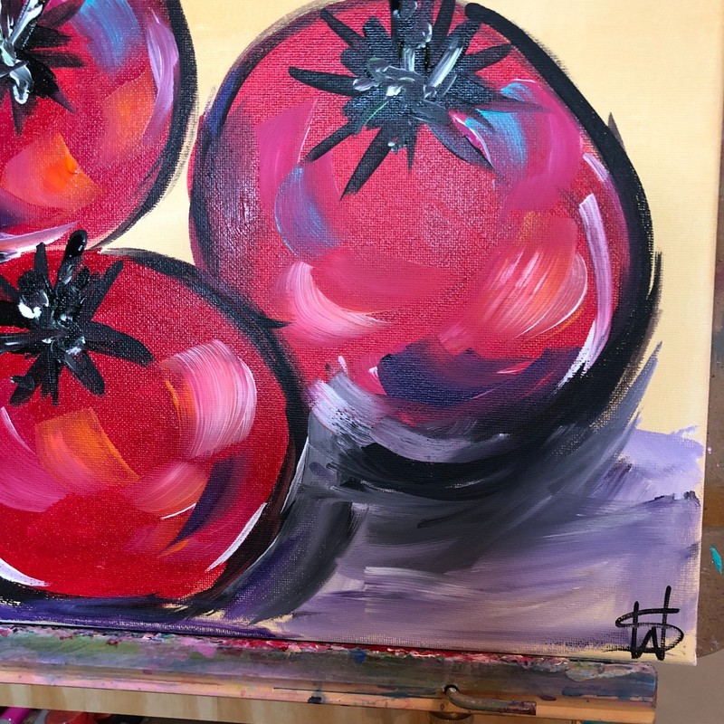 Ripe tomatoes impressionistic fine kitchen art painting 14X11 canvas original gallery